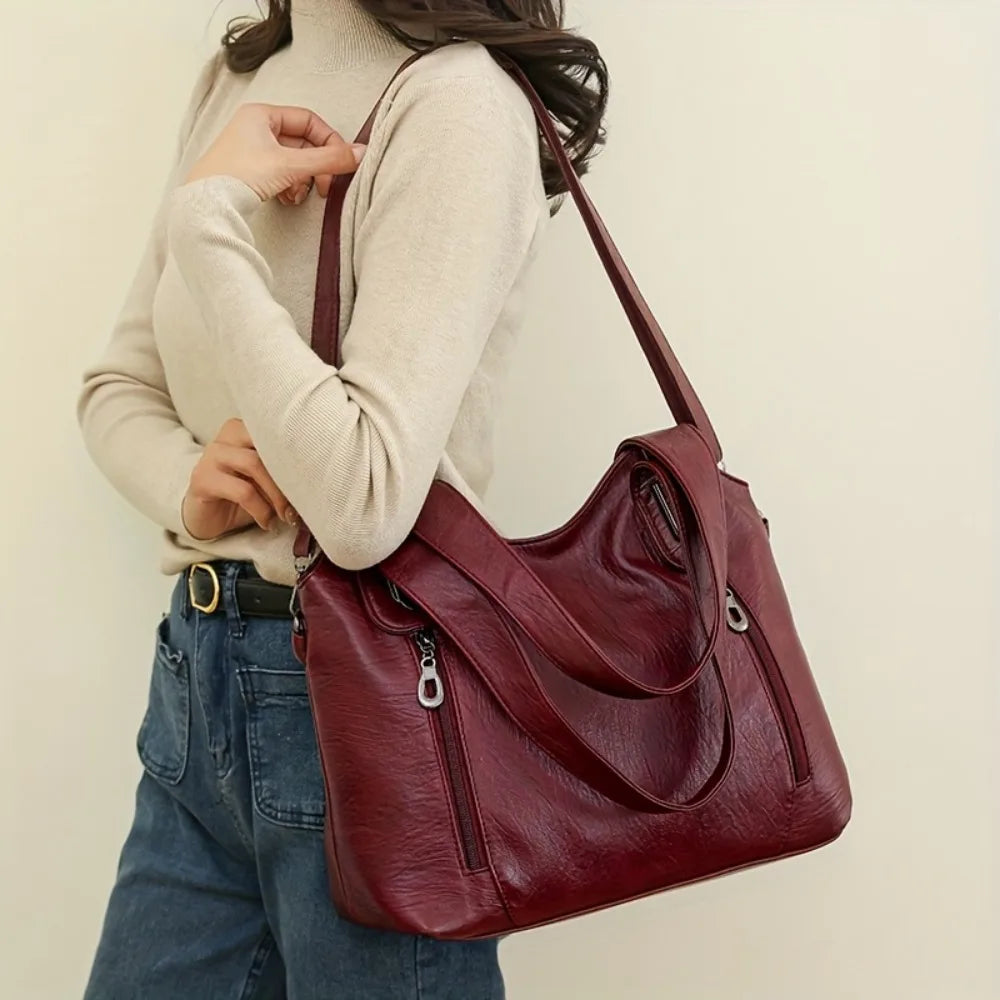 New Women Large Capacity Tote Bag Leather Shoulder Handbag with Removable Strap Fashion Casual PU Crossbody Bag Shoulder Bags