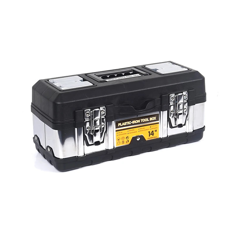 14 Inch Stainless Iron-Plastic Tool Box with Handle, Multi-functional with Compartments Toolbox, Storage Box
