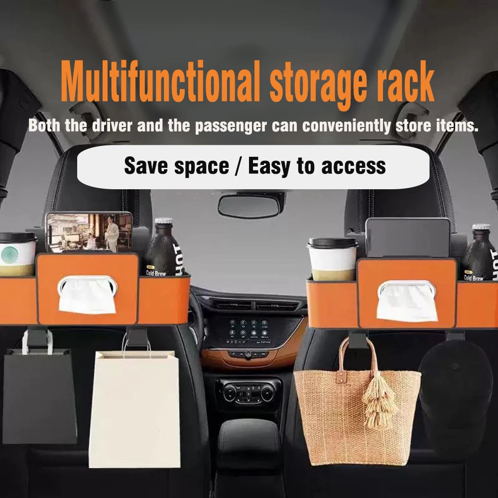 Car Backseat Car Organizer, Car Back Seat Storage Organizer with Tissue Box 2 Cup Holders Phone Stand and Hooks