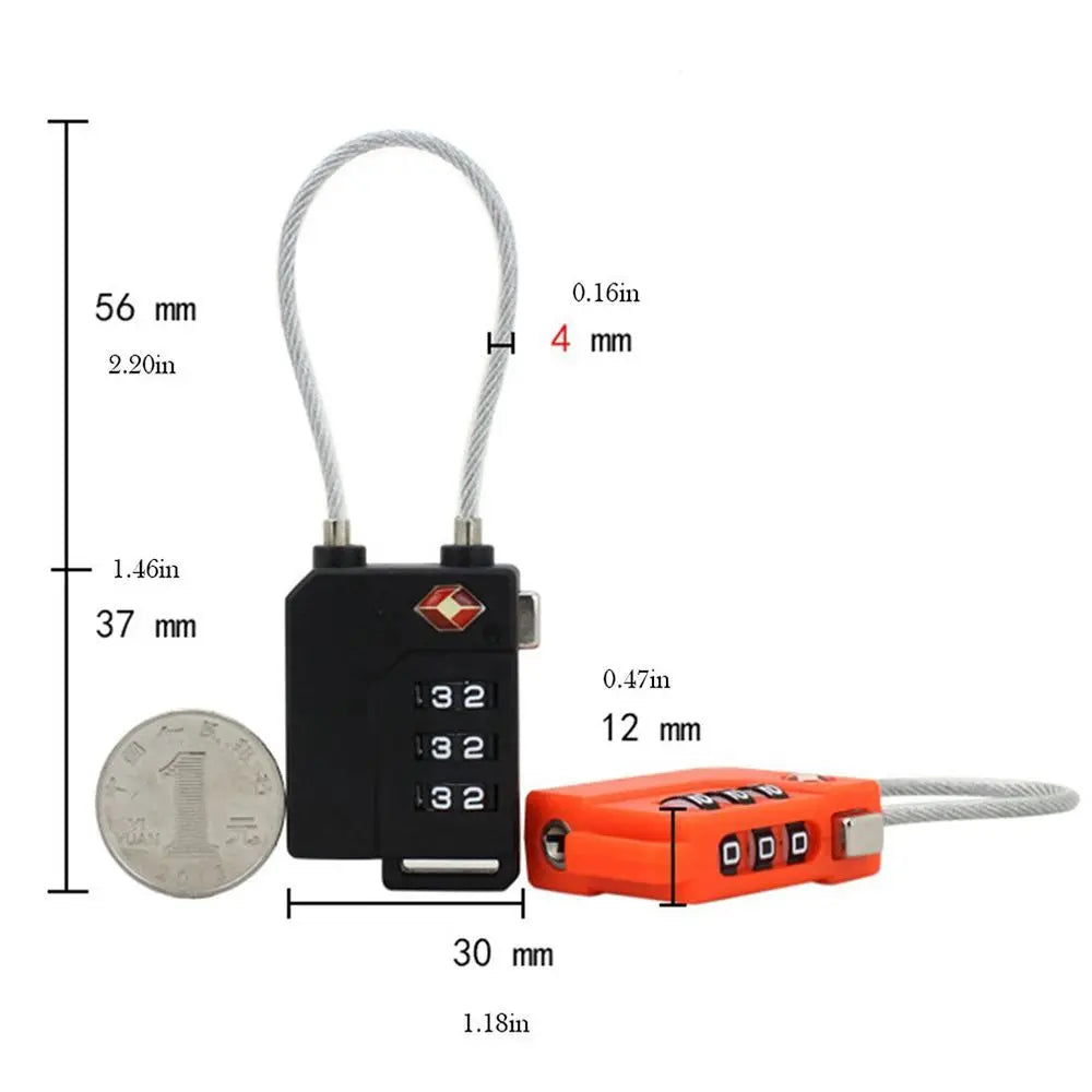 Waterproof Cable Luggage Lock Small Padlock Smart Combination Lock Customs Code Lock TSA Customs Lock Padlock with Steel Cable