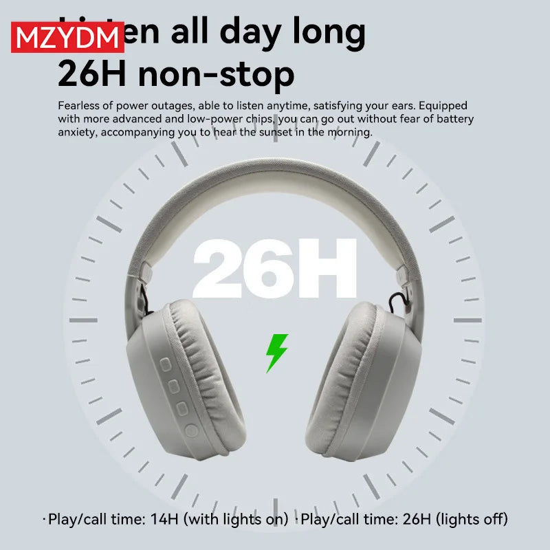 MZYDM Over Ear Headset Bluetooth5.4 Wireless Stereo Gaming B500 Earphones Built-in Mic RGB Light Low Latency Headphones For PC