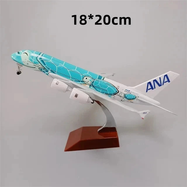 20cm Air Japan ANA Airlines Airplane Model Toy Green Cartoon Sea Turtle Airbus 380 A380 Airways Metal Alloy Diecast Airplane