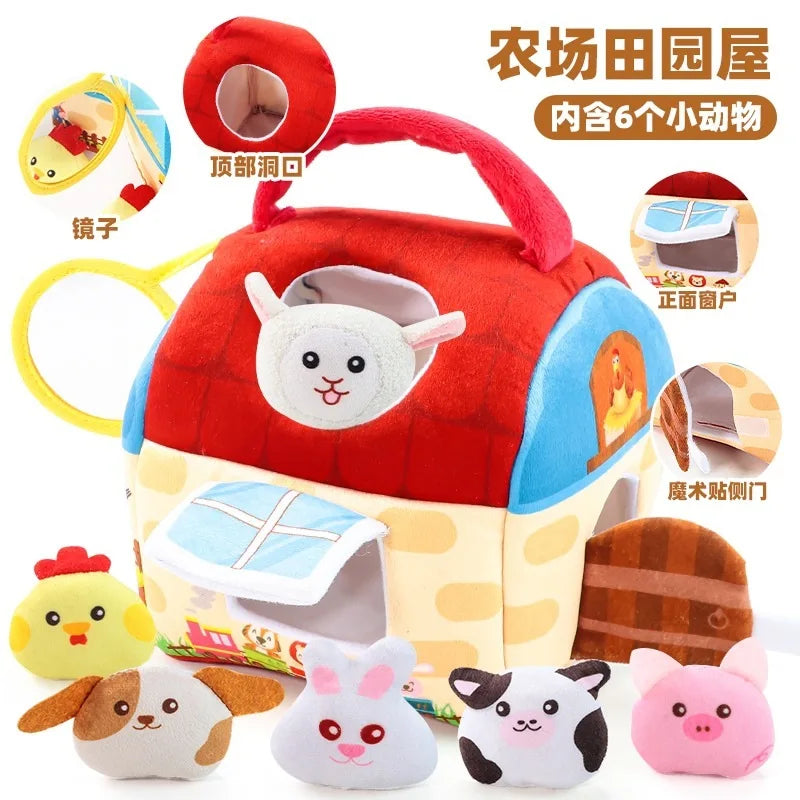 Portable Soft Plush Barn Farm Animals Baby Toys with Sound Montessori Toys Early Education Sensory Toy Boy Girl Birthday Gifts