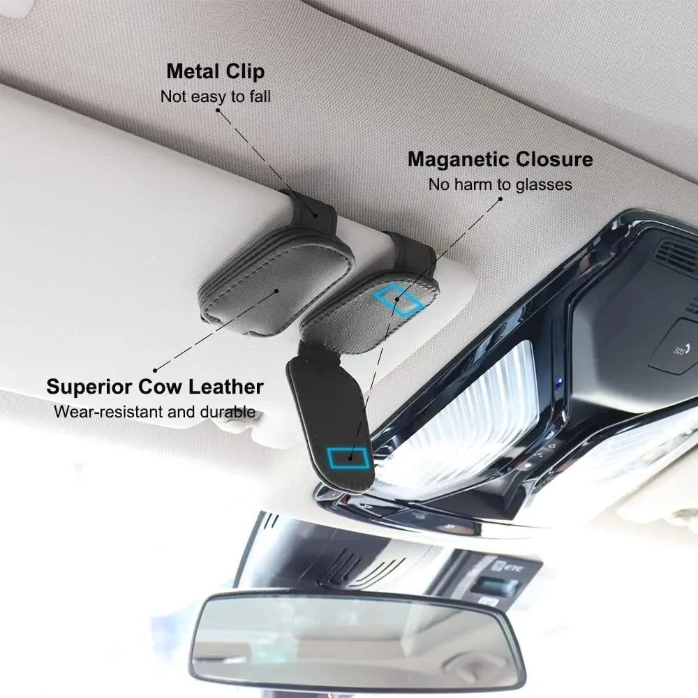Universal Car Sunglasses Holder Car Magnetic Leather Clip Card Ticket Holder Auto Sun Visor Glasses Box Decoration Accessories
