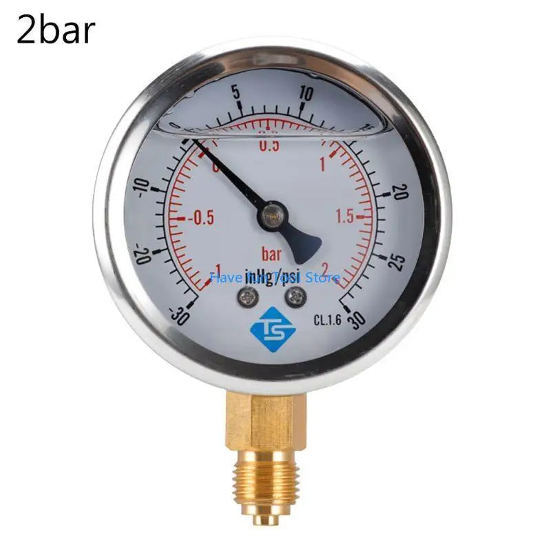 193B 1/4 BSP Bottom Mount Pressure Vacuum Gauge Glycerine Filled 68mm -1/+10 Bar