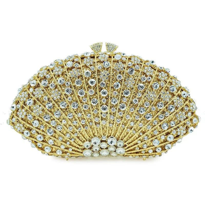 Fan Women Full Crystals Handbags for Dinner Party Luxury Diamond Evening Bag Wedding Bridal Purses Gala Banquet Gems Purse