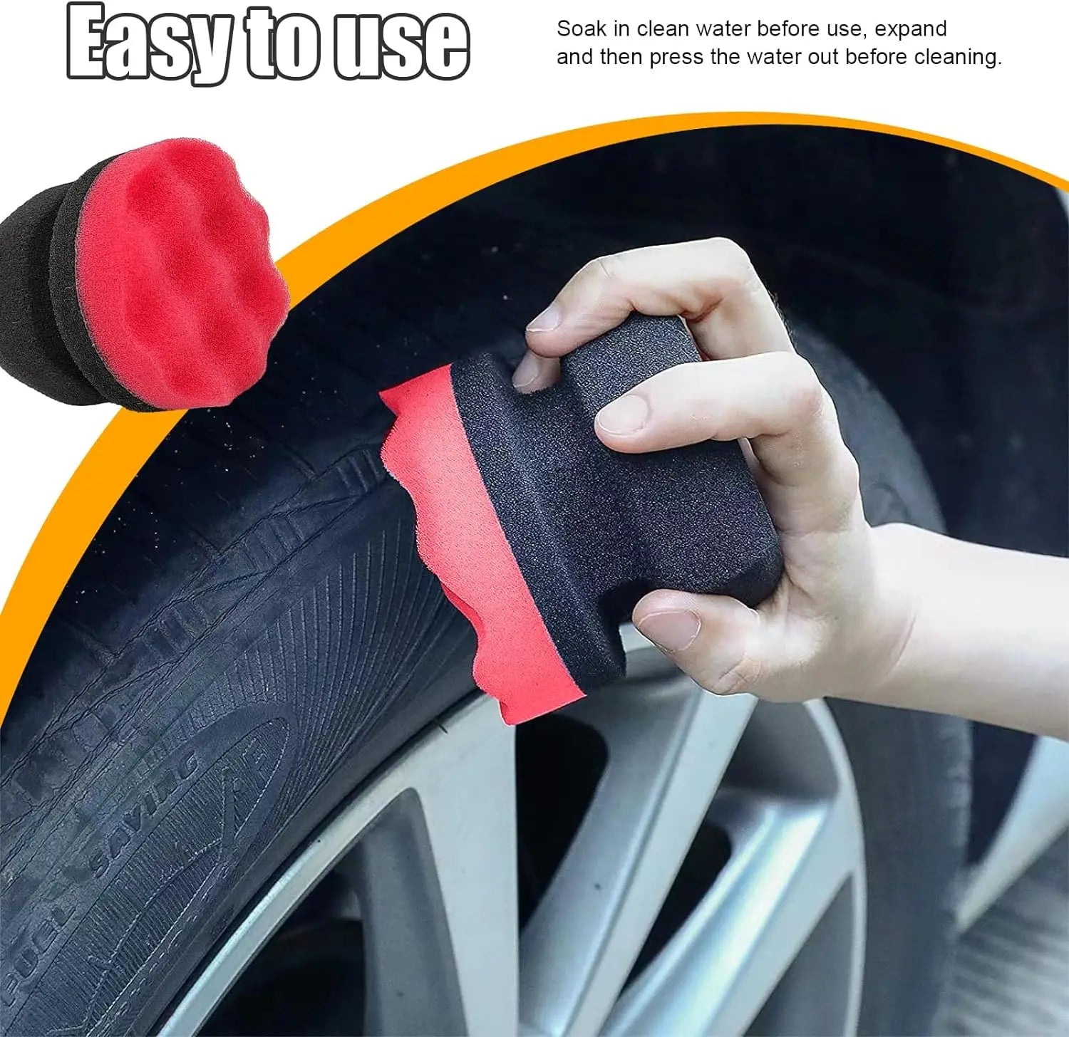 2 Pieces Tire Dressing Applicator Washable 4 Inch Car Detailing Foam Sponge Flat /Wave for No Mess Tire Detailing Supplies