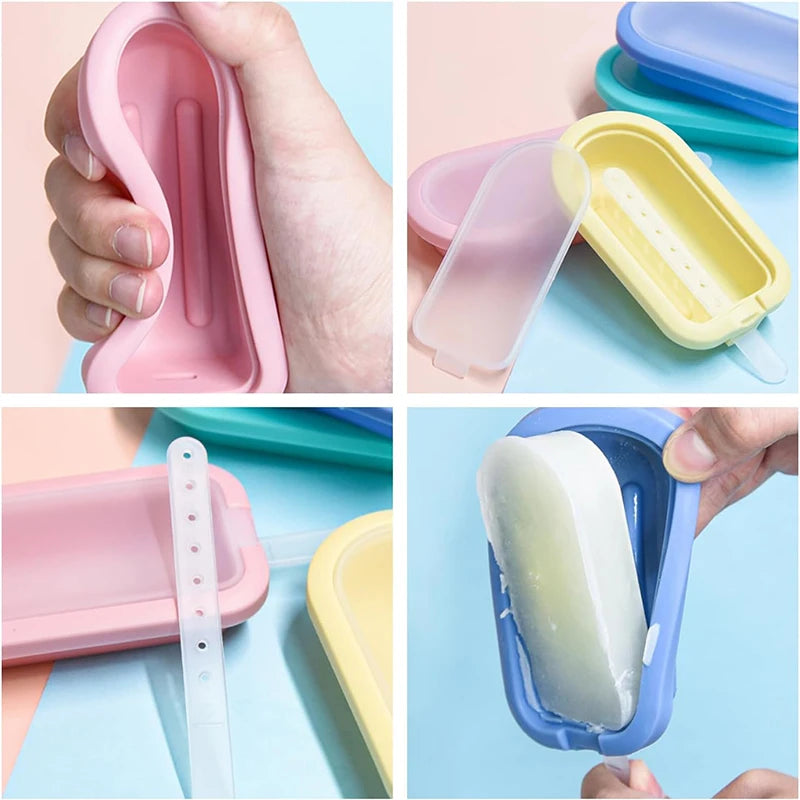4Pcs Silicone Ice Lolly Moulds with Sticks Reusable Ice Cream Forms Popsicle Mold DIY Ice Cream Maker Ice Cube Mold Kitchen Tool