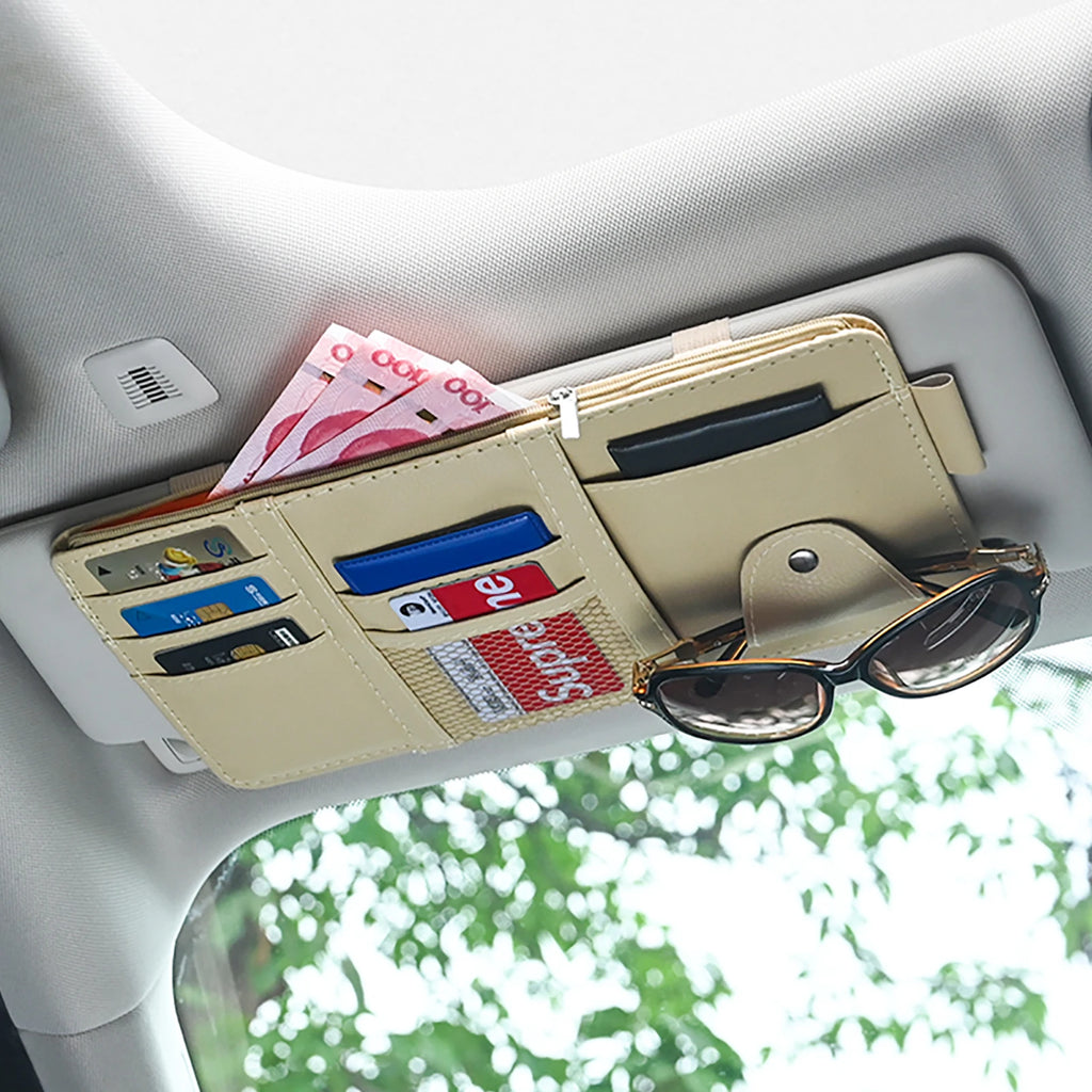 JFBONIN Car Sun Visor Organizer Storage Box with Sunglasses Clip Business Card Holder Bill Pen Holder - Vehicle Interior Accesso