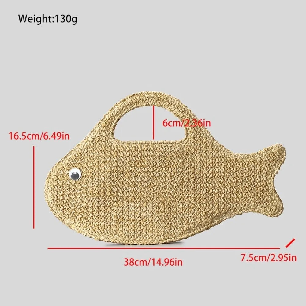 Funny Cute Large Capacity Woven Bag Knit Straw Fish Shaped Handbag Lightweight Eco-Friendly Shopping Bag Women
