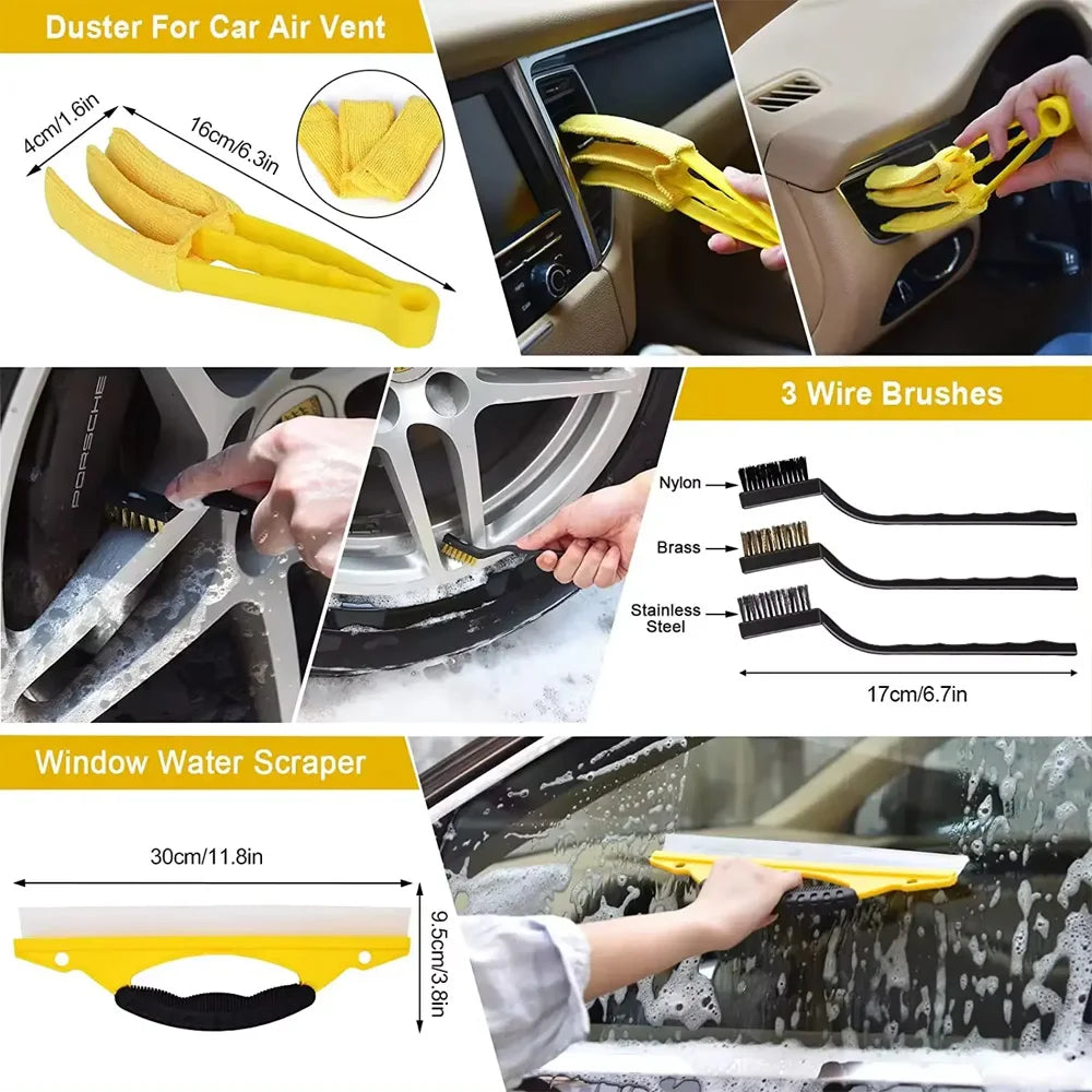 KUNAISI Car Cleaning Kit Detailing Brush Set Car Polish Pads Car Cleaning Brush For Car Air Vents Rim Dirt Dust Clean Tools