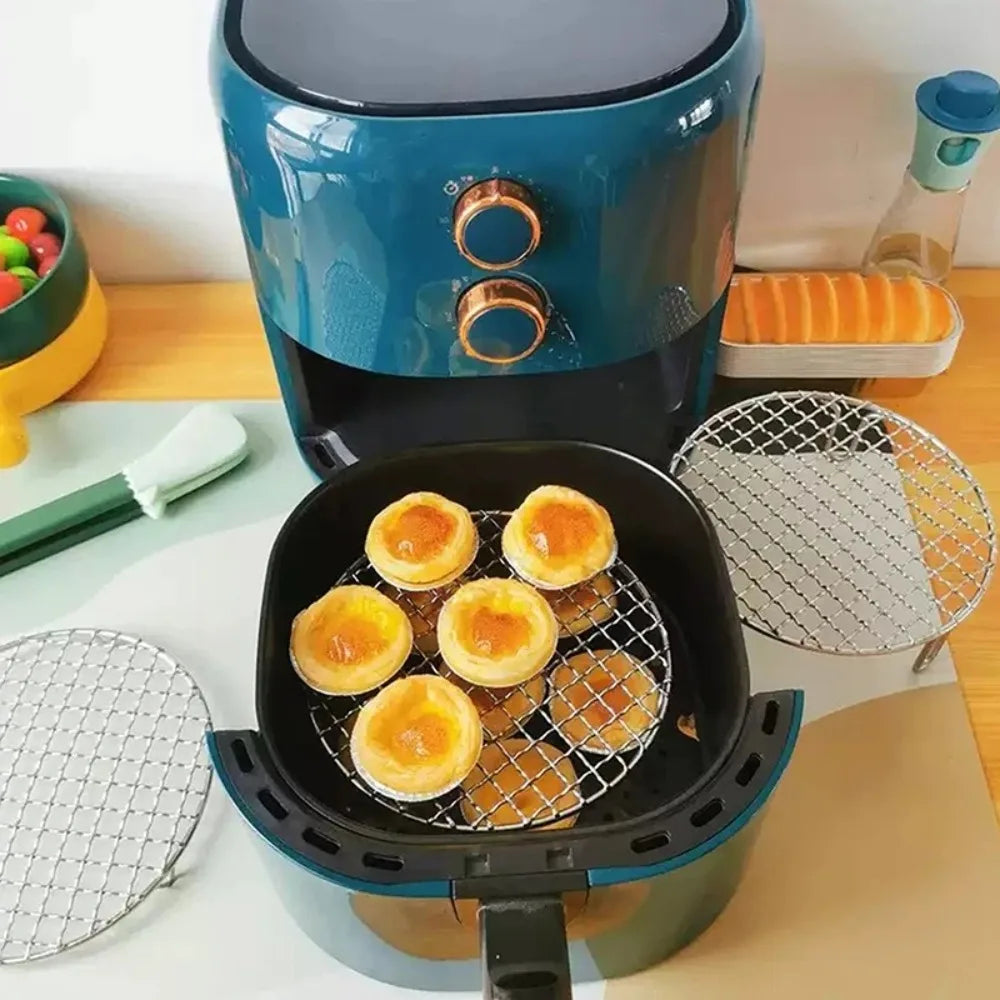 Portable Round Air Fryer Rack Stackable with Foot BBQ Net Stainless Steel Grid Grill Home Kitchen Oven Steamer Cooker