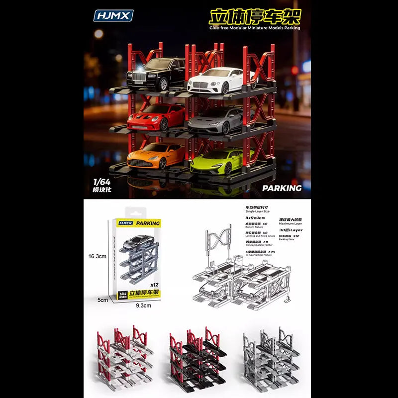 HJMX 1:64 Three-dimensional Assembly Parking Stand 12-layer Assembly Simple Parking Garage Building Model
