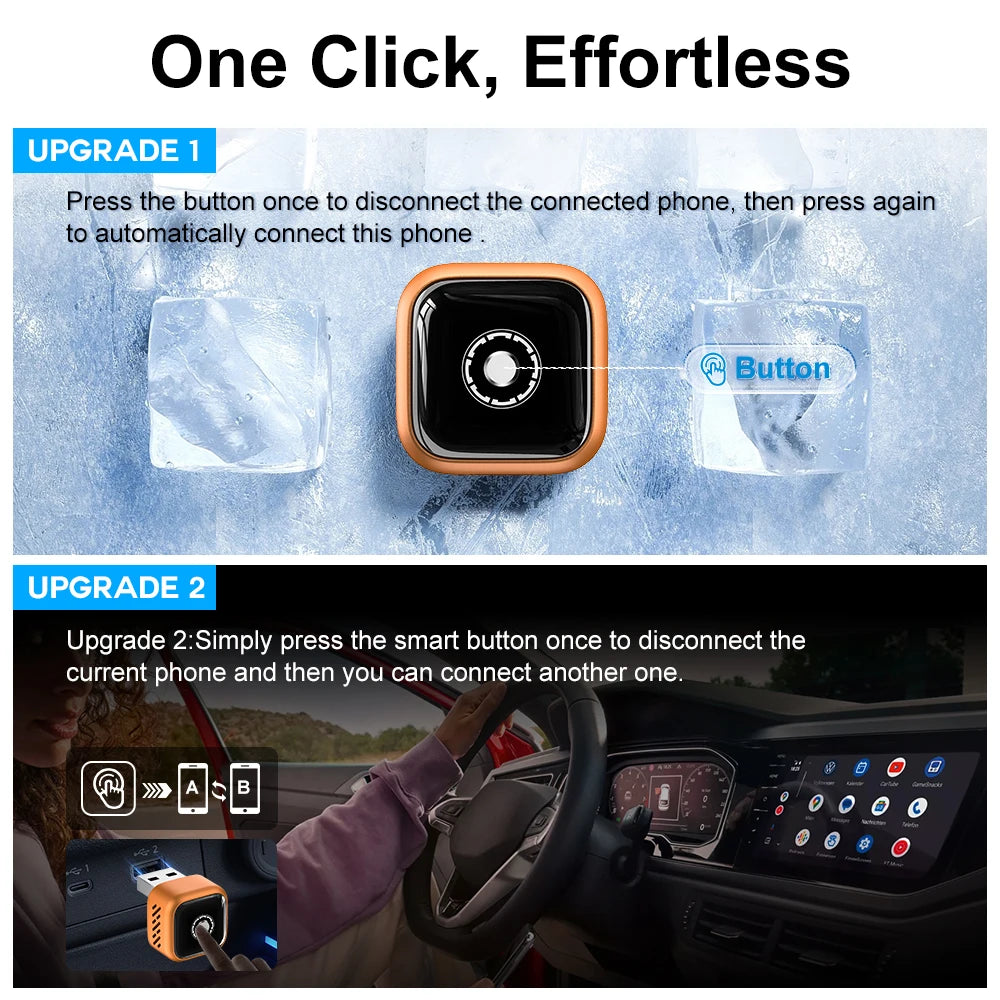 Wooboobox Wireless CarPlay Dongle, Support 2 Phones Memory & One-Tap Switch, Low Latency USB Adapter for OEM Cars