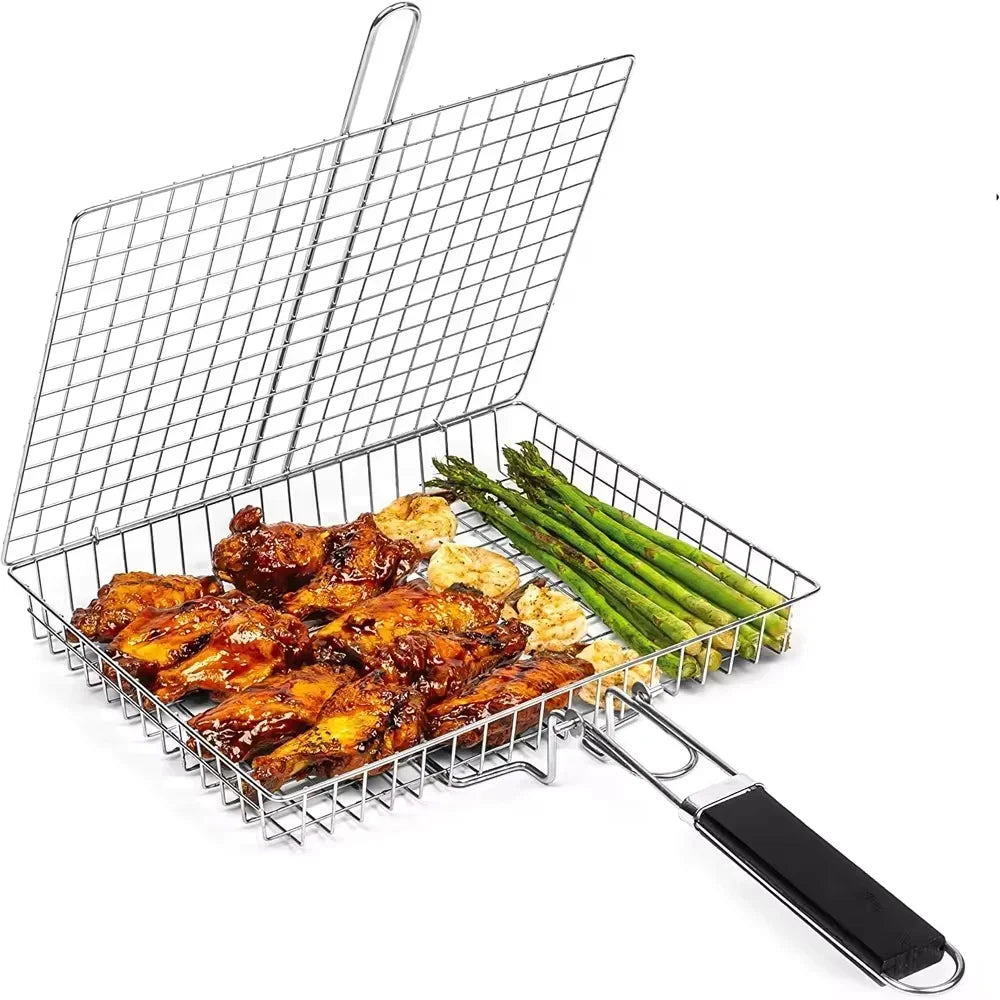 Portable Metal iron Folding Grill Basket BBQ Grill Basket With Handle for Fish Vegetables Shrimp Cook Accessories Outdoor