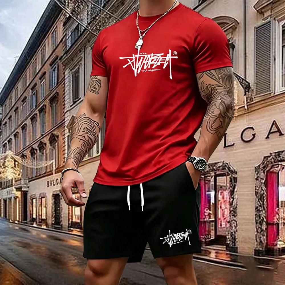2026 Summer Street Style New Trend High Quality Men's T-shirt Set Suitable for Outdoor Leisure Sports Short Sleeves