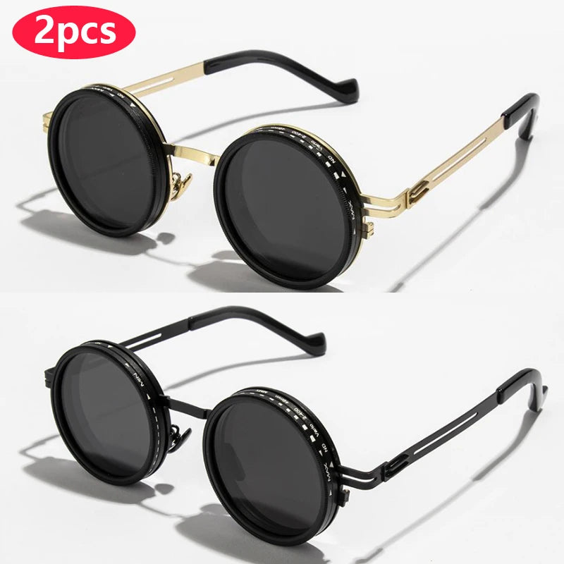 Hiking ND2-400 9 Level Adjustable Dimming Polarized Glasses Men Women Punk Round Sun Glasses Driving Eyeglasses ND Filter