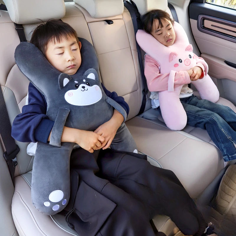 Kids Car Neck Pillow with Seat Belt Safety Sleep Aid Prevent Leaning Head Back Seat Sleeping Comfort During Long Distance Travel