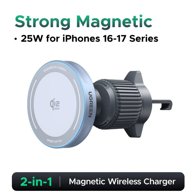 UGREEN Qi2.2 25W 15W Magnetic Car Phone Holder Wireless Charger Stand For iPhone 17 16 Pro Max Charging for Magsafe Car Charger