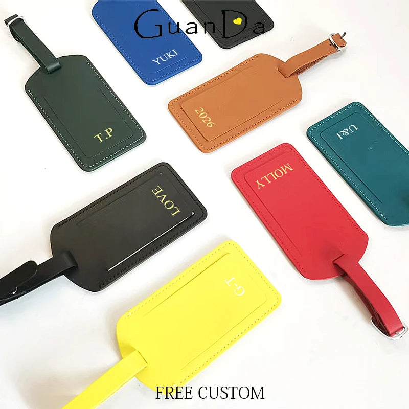 Cowhide Travel Custom Initials Luggage Tag Genuine Leather Personalized Suitcase Label Business Luxury Bag Pendant Retro Charm