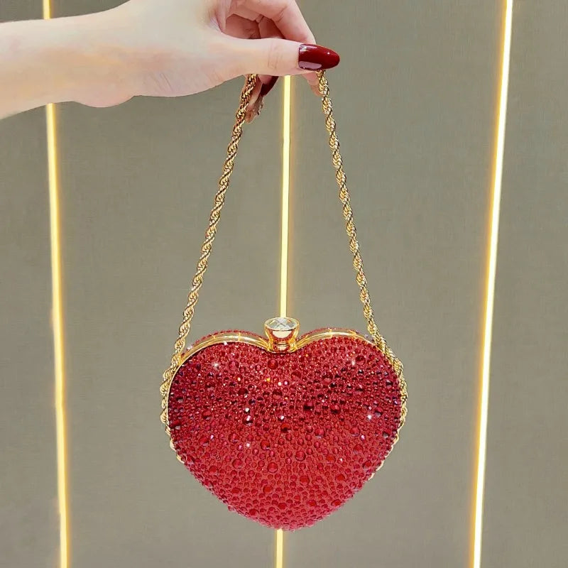 Dinner Handbag Luxury Brand Diamond-encrusted Dinner Party Women's Shoulder Bag Heart-shaped Fashion Shining Mini Women's Bag