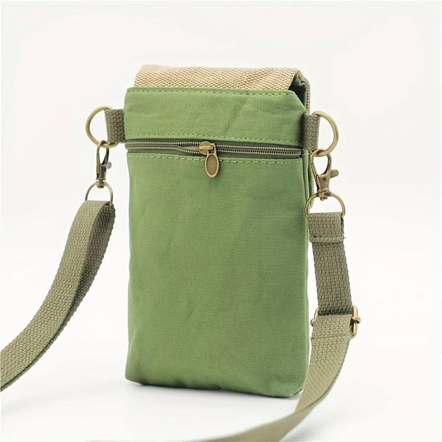 New solid-color canvas 3-layer cross-body phone bag - simple fabric women's bag with a trendy style
