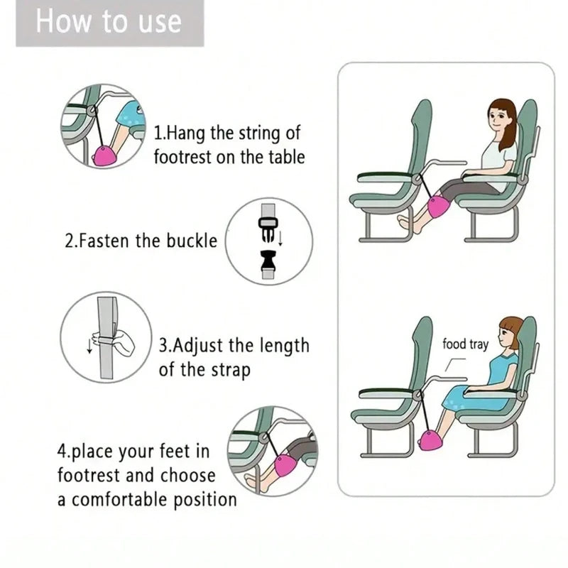 Portable Adjustable Footrest Hammock for Airplane Travel Long Flight Bus Train Office Travel Accessories for Leg Rest Foot Sling