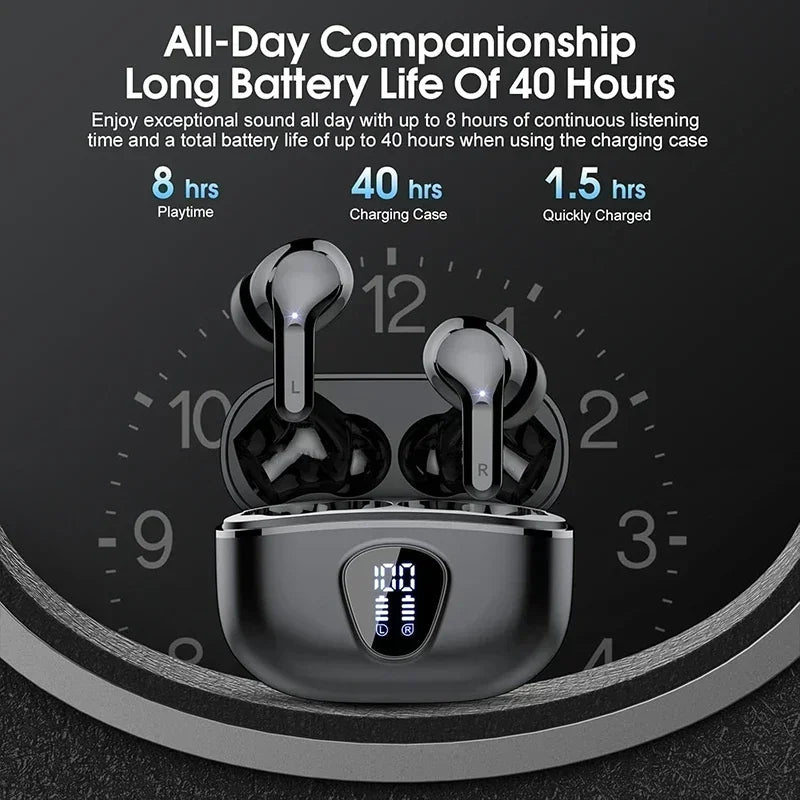 UYUXIO Wireless Earphone HiFi Stereo Earbuds with LED Display 48H Play Time ENC Noise Cancelling Ear Buds Waterproof Headphones