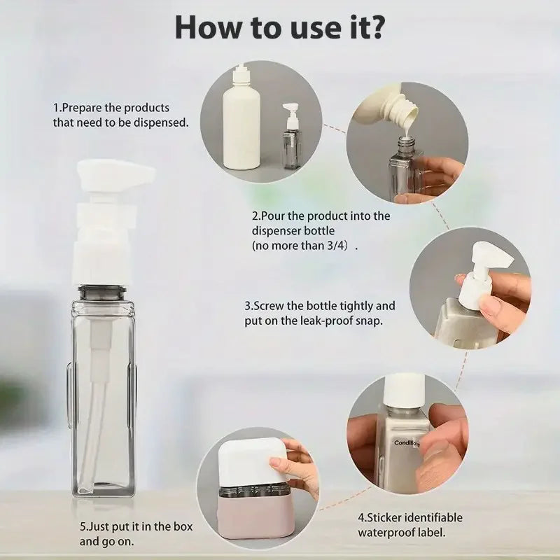 4 IN 1 50ml Dispenser Travel Cosmetic Spray Lotion Shampoo Combination Bottles