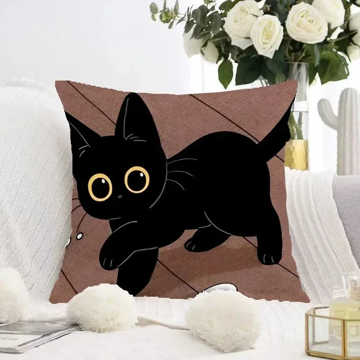 Cute Black Cat Double-sided Printed pillow cover Short plush Suitable living rooms bedrooms sofas throw cushion cover