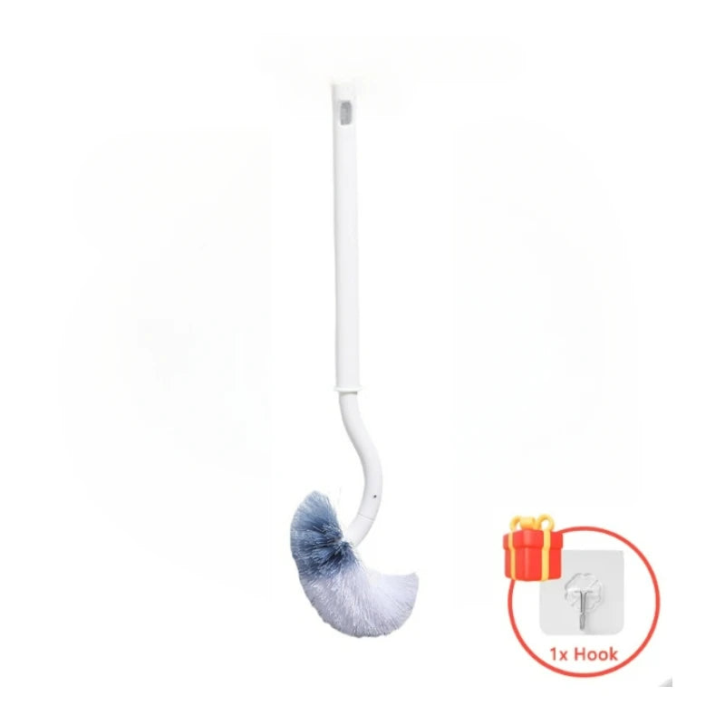 S Shaped Toilet Brush Wall-Mounted Cleaning Brushes Long Handled Soft Bristles Brush 360° No Dead Corner Bathroom Accessories