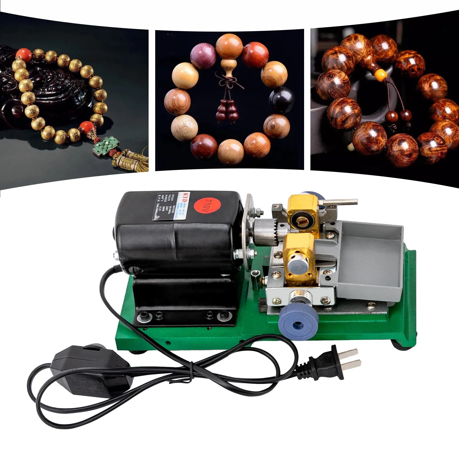 Green, Jewelry Hole Punch, Variable Speed Depth Adjust, Pearl Drilling Machine 280W 110V, for Jewelry Bead Drilling, Suitable Jewelry Diameter 0.2-1.38inch, Aluminum Body