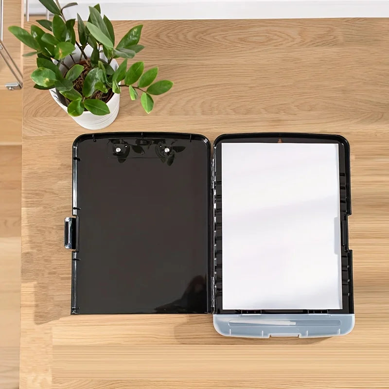 1pc XP010 Large A4 Waterproof File Box with Pen Slot, Desktop Plastic Document Holder and Writing Board Organizer