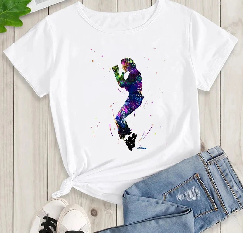 Michael Jackson Graphic Printed Tshirt Harajuku Rock Fashion Casual Short Sleeve Crew Neck Plus Size T Shirt Women