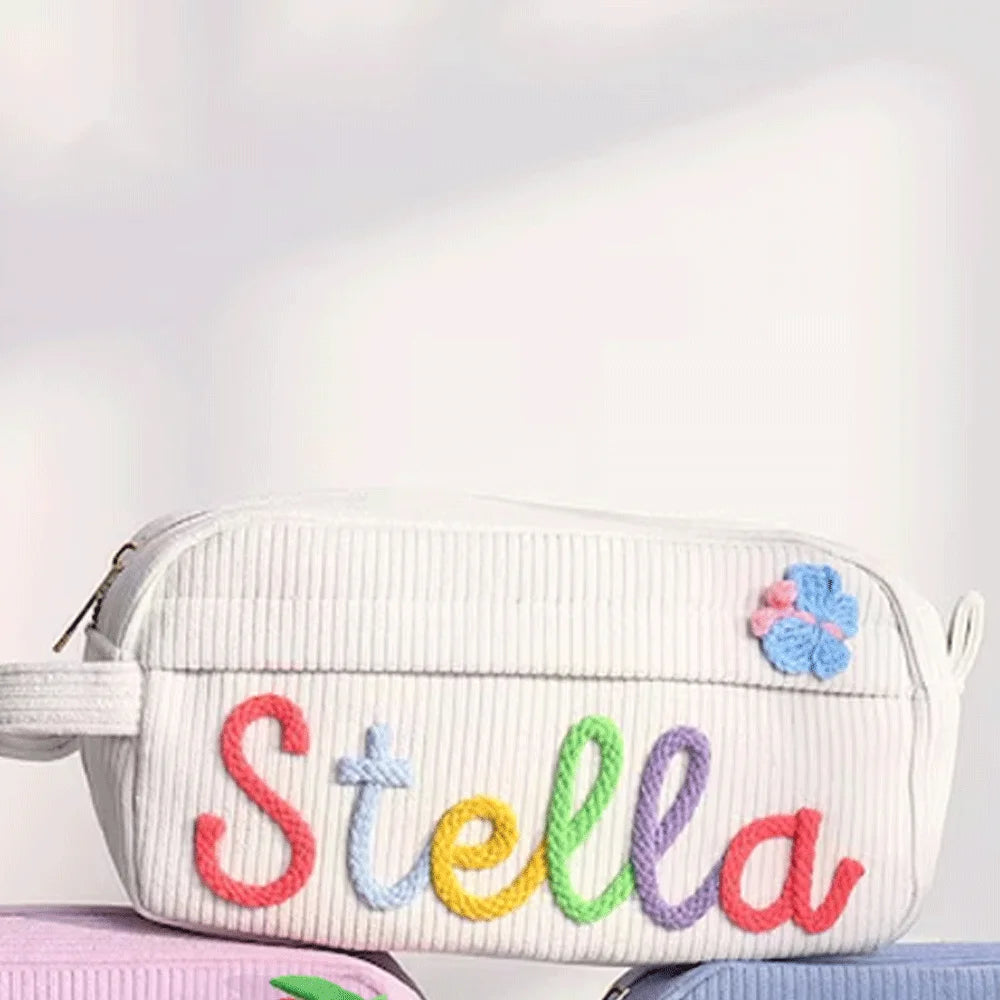 1pc Custom Corduroy Makeup Bag: Personalized yarn name bag, stylish and simple mini portable storage bag with large capacity