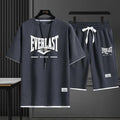 EVERLAST New Summer Men's Daily Casual Breathable Comfortable Loose Sports Set Fashion Brand Men's Waffle Top+Shorts 2-piece Set