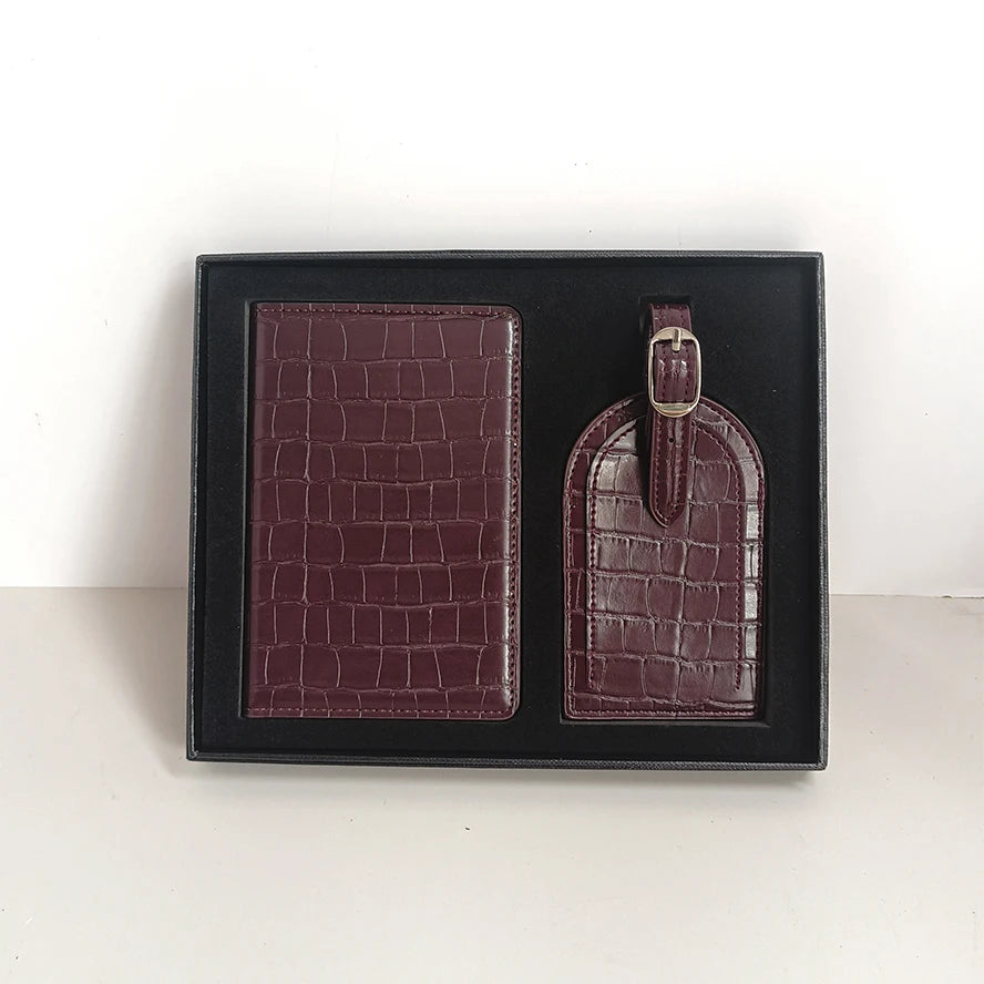 Fashion Crocodile Pattern Leather Passport Holder Custom Name Travel Luggage Tag Engrave Initials Retro Luxury Card Holder Gift