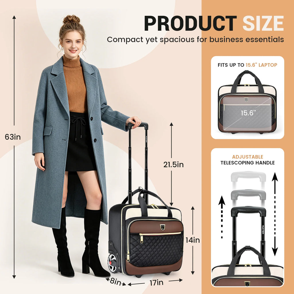 RUCYEN Rolling Laptop Bag Rolling Briefcase for Men & Women,Laptop Briefcase on Wheels Carry On Bag for Business Travel 18 Inch