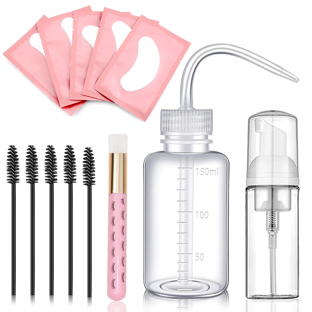 13Pcs Eyelash Extension Cleaning Kit 5 in 1 Lash  Bottle Set Eyebrow Mascara Wand Eye Pad PatchesShampoo Brush Soap Foam Washing