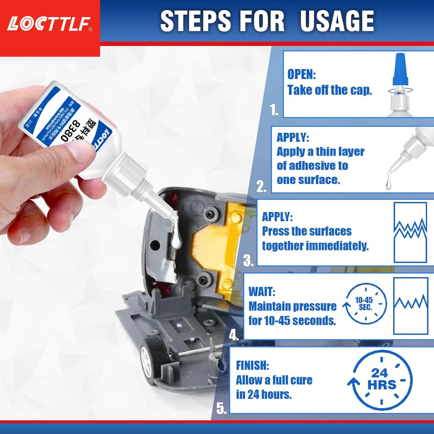 LOCTTLF 20g Plastic Glue Adhesive for 3D Printing Toy Car ABS PVC Super Instant  Glue Bonding Between Plastics Waterproof Clear