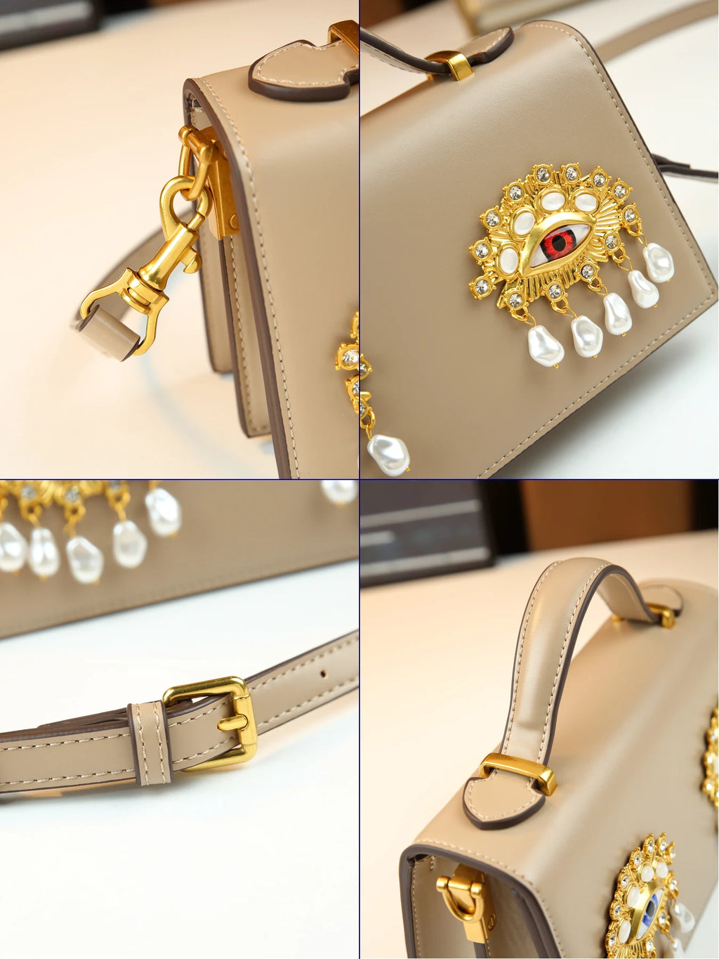 New retro pearl diamond eye creative design shoulder messenger bag fashion women's light luxury Boston bag