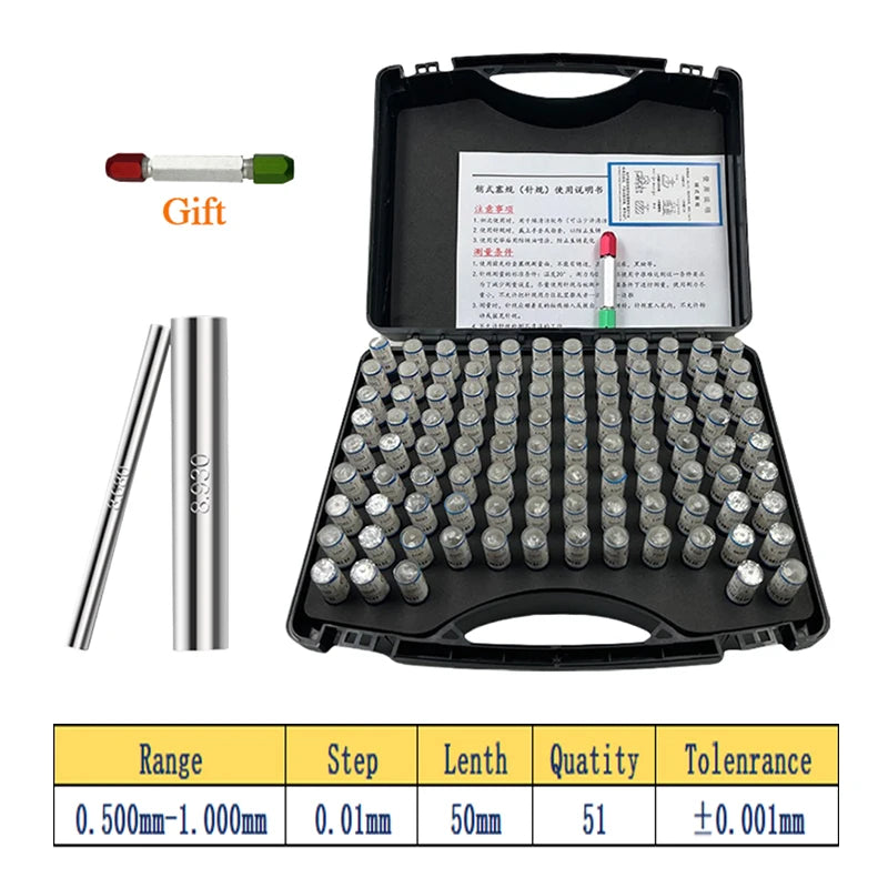 0.1-1-2-3-4-5mm.,51/99/101pcs,Step 0.01/0.05mm,Precision Steel Pin Gauge Set,Plug Gage for Carpentry and Inspection,Customizable