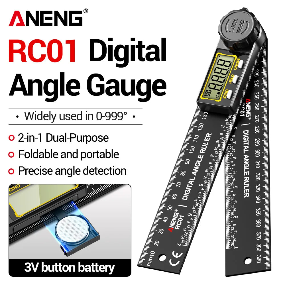 ANENG RC01 Digital Gauge Angle Measurement Tool Goniometer Electronic Protractor Multi Angle Ruler Woodworking Angle Finder