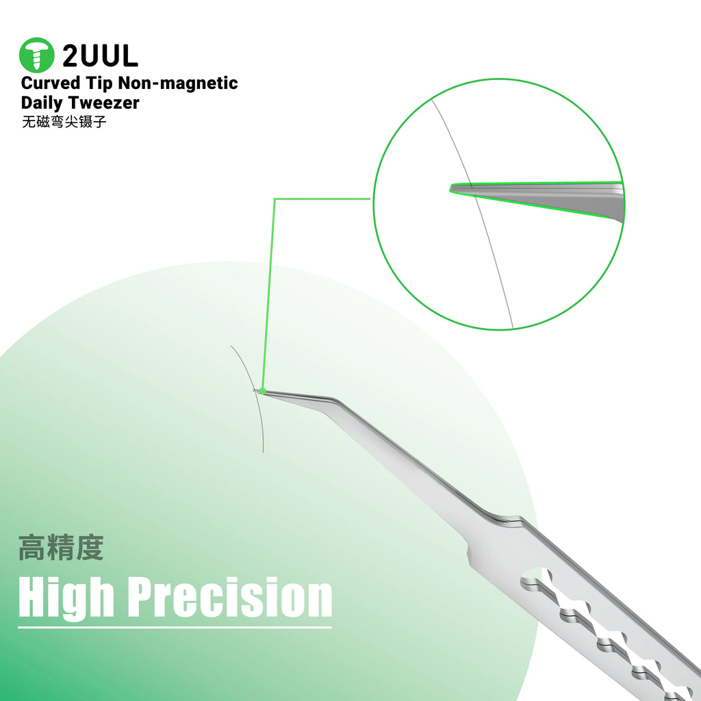 2UUL TW23 Curved Tip Non Magnetic Daily Tweezers Anti-slip Design Precision Curved Tip for Thin Wire Grip Phone IC Chip Tweezer
