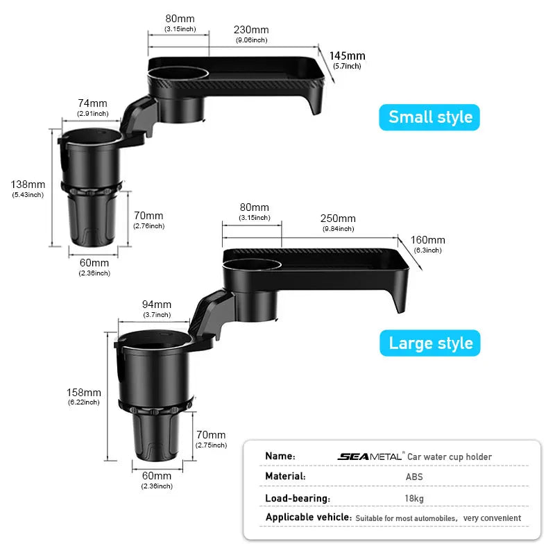 SEAMETAL Premium Car Cup Holder Expander Multi-Function Drink Holder with Food Table 360-Degree Adjustable Base Tray for Snack