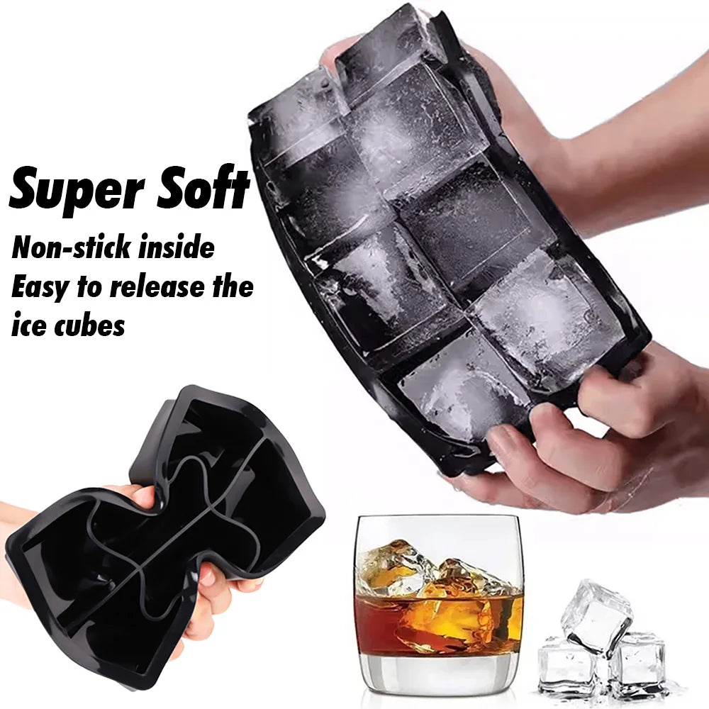 8 Grids Large Ice Cube Tray with Lid Food Grade Silicone Rubber Colorful Square Ice Cube Mold For Cocktail Iced Coffee Kitchen