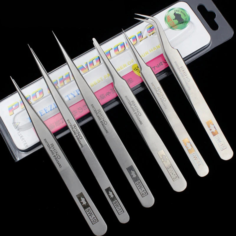 Japan RHINO SW Tweezers Frosted Anti-Magnetic Anti-Acid Slender Pointed Precision Forceps Electronic Components Clamping Tool