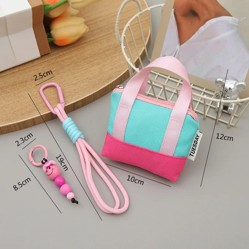 Dopamine, Pink, Mini, Earphone Case, Anti-lost, Storage Bag, Data Cable Organizer Bag, Keychain,Sweet and Girly Accessories