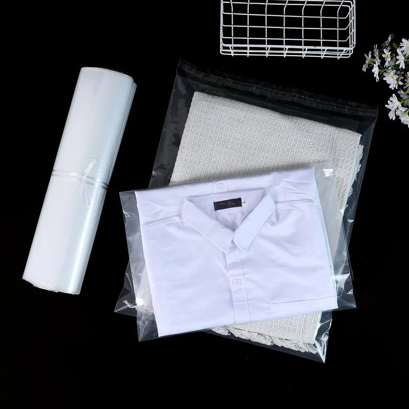 100pcs PE Transparent Self-adhesive Bags For Clothes T-Shirt Packaging Plastic Pouch Clear Waterproof Sealed Bag Wholesale