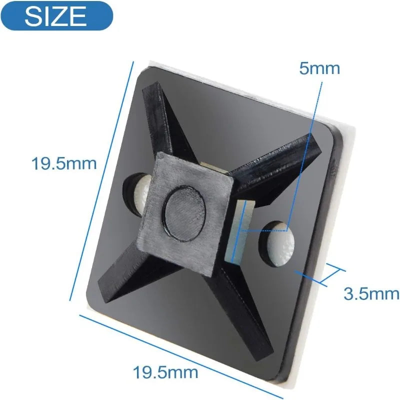 100pcs Self Adhesive Cable Zip Tie Mounts - Black/White Wire Clips & Holders for Cable Management, Adhesive Anchors for Desk
